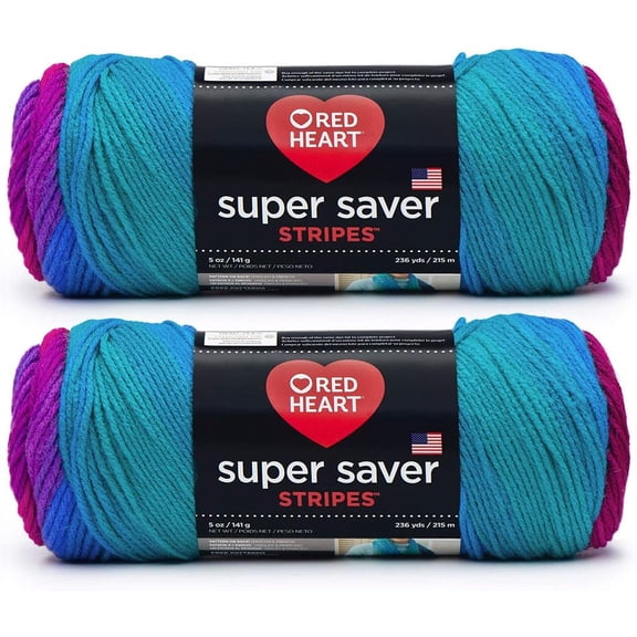 Bulk Buy: Red Heart Super Saver (2-Pack) (Polo Stripe, 5 oz Each Skein)