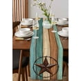 thumbnail image 4 of Vintage Teal Table Runner 90 Inches Long for Dining Table Decor,Brown Western Texas Barn Star Wood Grain Burlap Linen Farmhouse Table Runner Coffee Table Runners Dresser for Kitchen Party Holiday, 4 of 8
