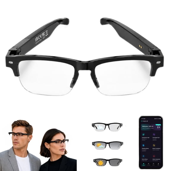 Genxenon AI Glasses for Men Women,AI Assistant,Language Translation Glasses,Rectangular Photochromic Sunglasses,Open Bluetooth Audio,Business Half Frame,Suitable for Meetings and Offices