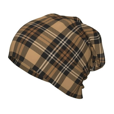 Qokaie khaki coffee plaid Unisex Baby Beanie Hat Infant Toddler Kid Hats Baby Soft Cute Knit Cap Nursery Beanie