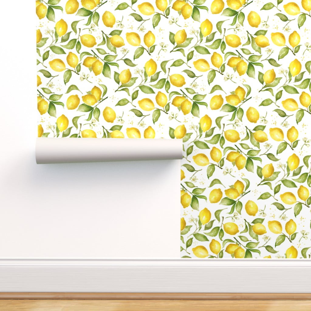 Wallpaper Roll Lemon Watercolor Citrus Kitchen Blossom Summer Fruit 24in x 27ft 