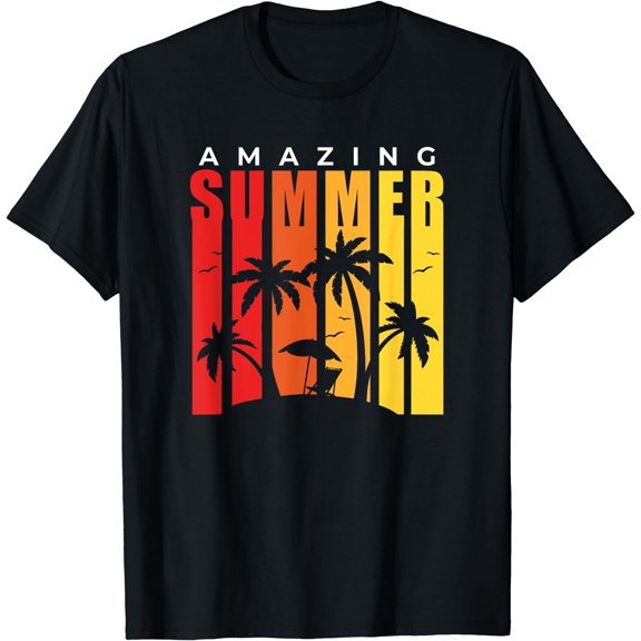 Amazing Summer Palm Trees Vintage T-Shirt Black 4X-Large