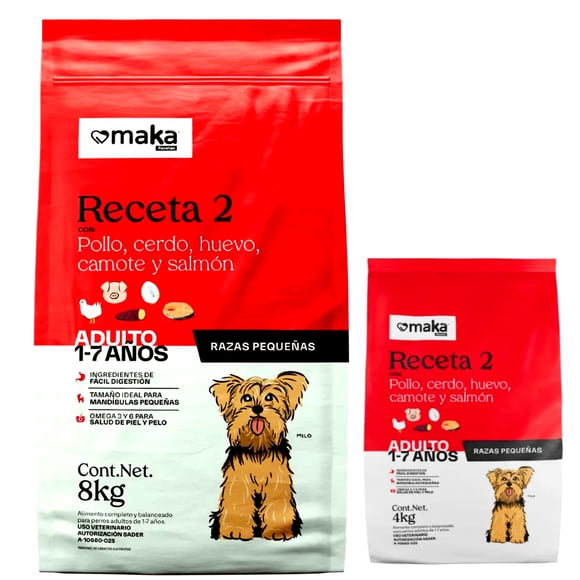 Maka Receta 2 Adulto Razas Pequeñas 8 Kg + Maka Receta 2 Adulto Razas Pequeñas 4 Kg