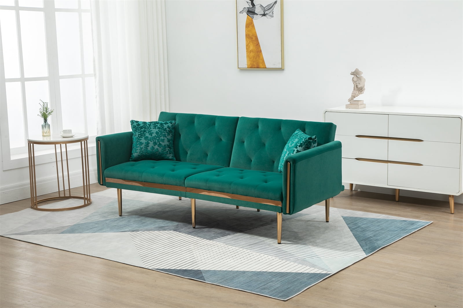 73 inches Futon Sofa Bed, Convertible Velvet Couch with 2 Pillows