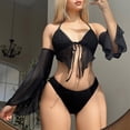 thumbnail image 3 of Afdoent Womens Bikini Sets Women's Three Piece Swimsuit Women's Solid Color Lace Up Beach Bikini Swimsuit Vacation Outfits, 3 of 5
