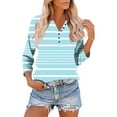 thumbnail image 2 of RongHuan Women's Striped Shirts Casual 3/4 Sleeve T-Shirt Button Up V Neck Henley Shirt Striped Pullover Blouse, 2 of 9