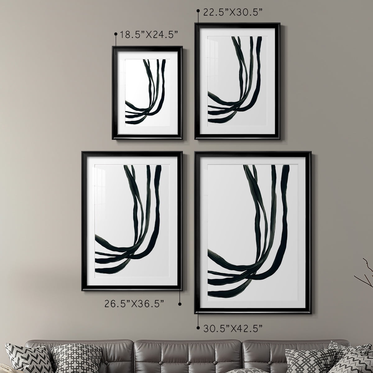 Wexford Home Onyx Ribbon I Premium Framed Print, 26.5" x 36.5" - Ready to Hang, Black (Set of 2)