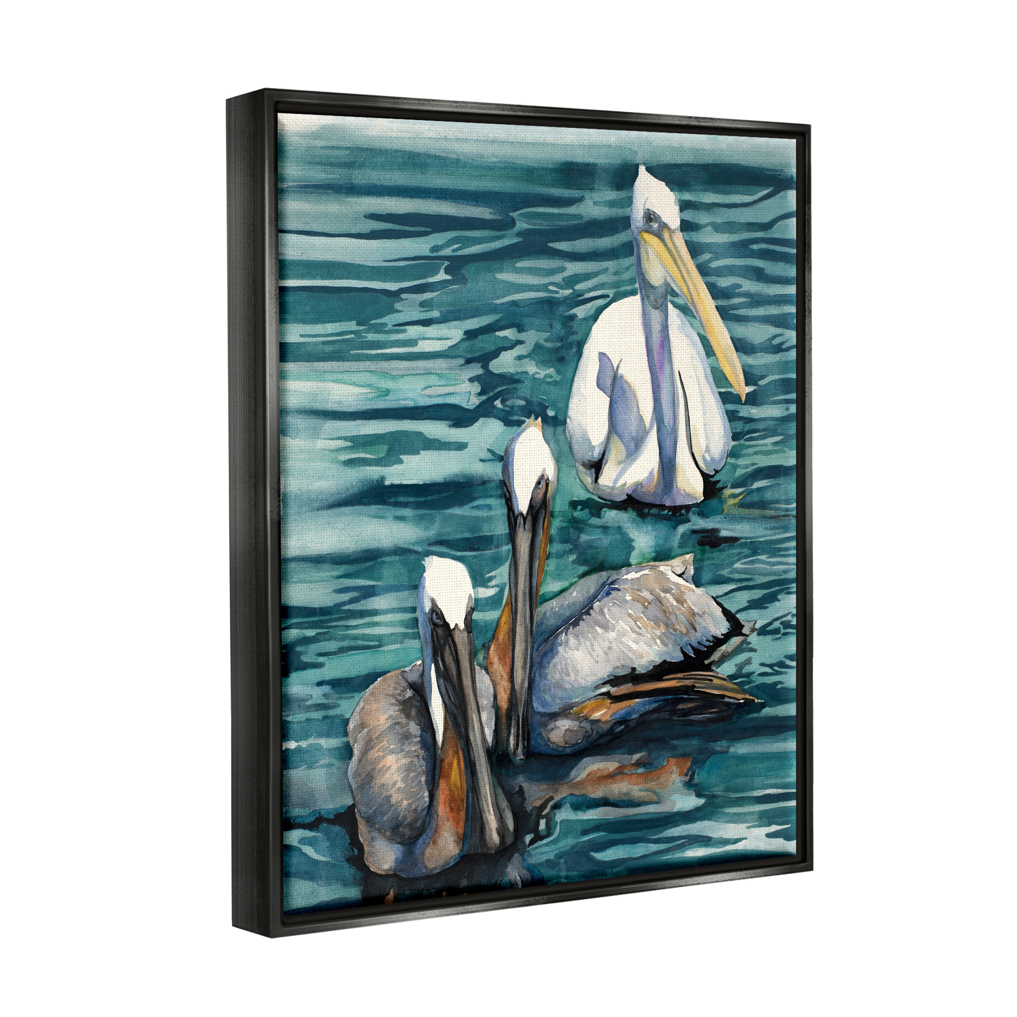 Stupell Industries Pelicans at Sea Painting Animals & Insects Painting Black Floater Framed Art Print Wall Art, 25 x 31