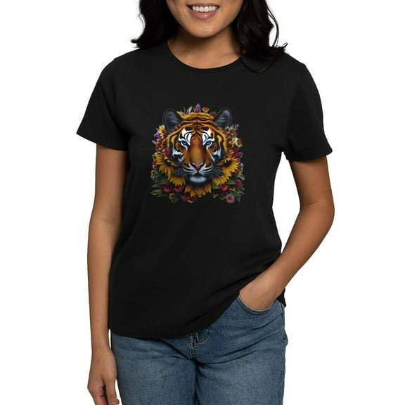 CafePress - Sunflower Tiger T Shirt - Women's Traditional Fit Dark T-Shirt