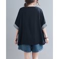 thumbnail image 3 of Women Loose Casual Short Sleeves Crewneck Letters Print Tshirt Tops GA2244 Black, 3 of 4
