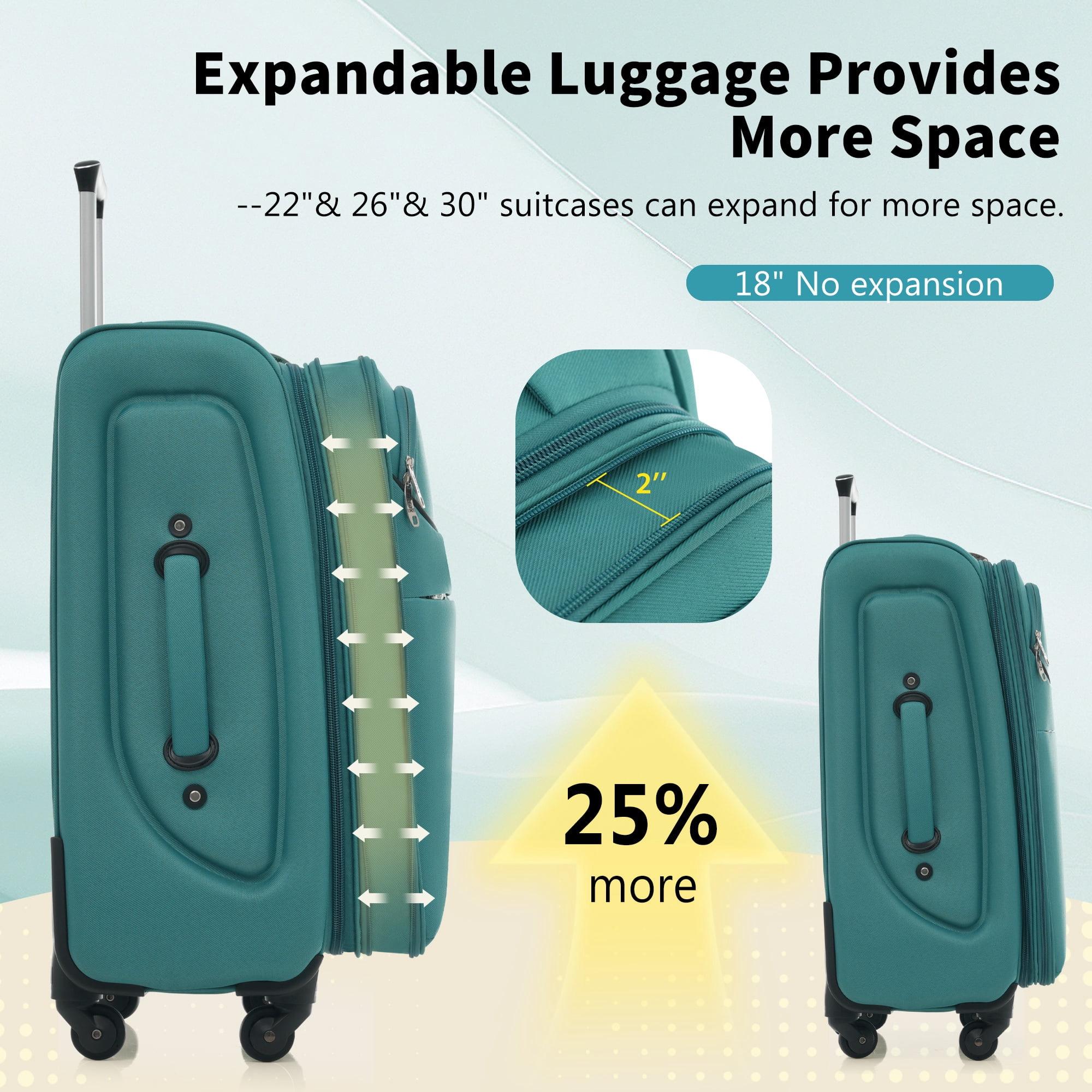 Euroco 4 Piece Softside Luggage Set, Expandable Suitcase Set with TSA Lock and Spinner Wheels, Lightweight Durable Suitcase for Men Women Travel(18"/22"/26"/30") ,Blue Green
