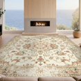 thumbnail image 2 of Design&I 8'x10' Washable Area Rug Beige Yellow Vintage Distressed Border Traditional Scrolling for King Size Bedroom, Under Bed, Sleek Flatweave Pet Friendly, 2 of 7