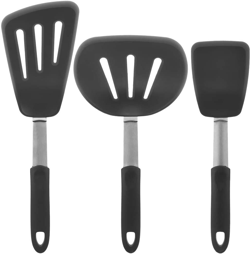3pcs Ensemble D'ustensiles De Cuisine En Silicone Anti-rayures Cookware Set Pour Anti-adhésive Cookware Pelle à Fente