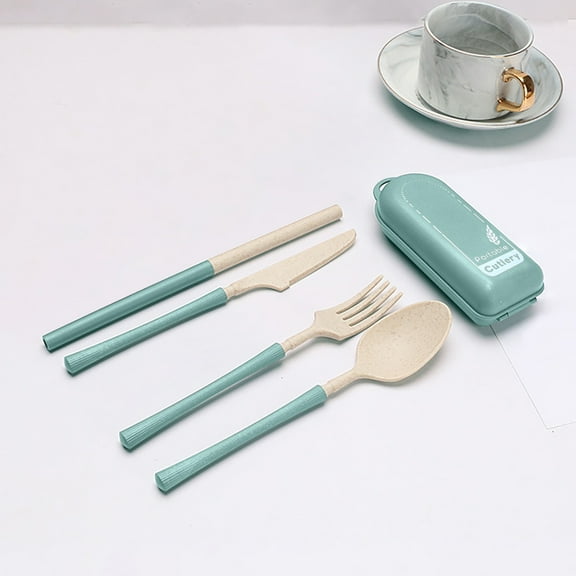 Yaoyar 4Pack Folding Cutlery Set with Case, Travel Foldable Collapsible Portable Wheat Spoon Fork Straw Utensil Tableware for Picnic Camping Under $5