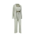 thumbnail image 3 of Women's 3 Piece Lounge Set Pajama Set Cami Crop Top Pants Cardigan Loungewear Sleepwear, 3 of 6