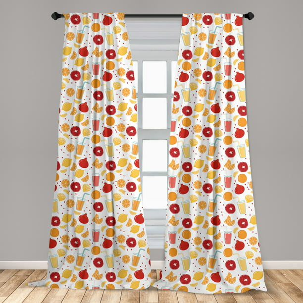 Modern Curtains 2 Panels Set Fruits, Orange Kitchen Curtains