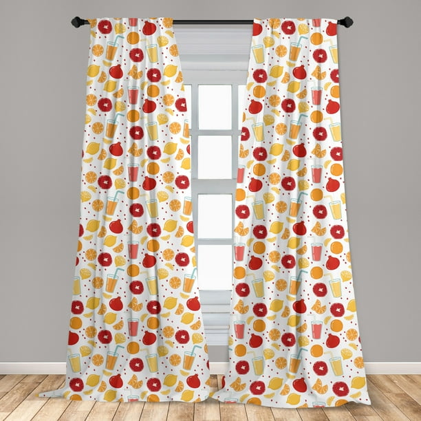 Modern Curtains 2 Panels Set Fruits Pomegranate Orange Juice Kitchen Lemon Yummy Food Ilration Window Ds For Living Room Bedroom 56 W X 84 L Apricot Ruby By Ambesonne Com Modern Curtains 2 Panels Set Fruits, Orange Kitchen Curtains