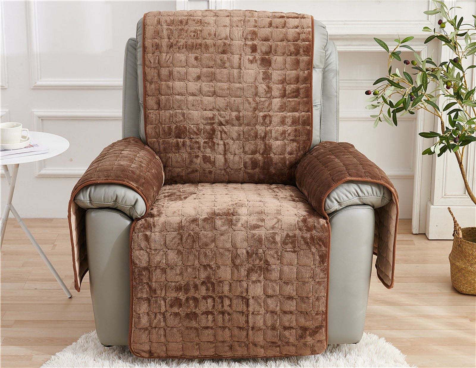 Namzi Couch Cover Solid Color Sofa cushion Plush Reclining Chair Cover for Living Room Sofa Easy Fit Washable Furniture Sofa Protector 20.86*74.8inch (Brown A)
