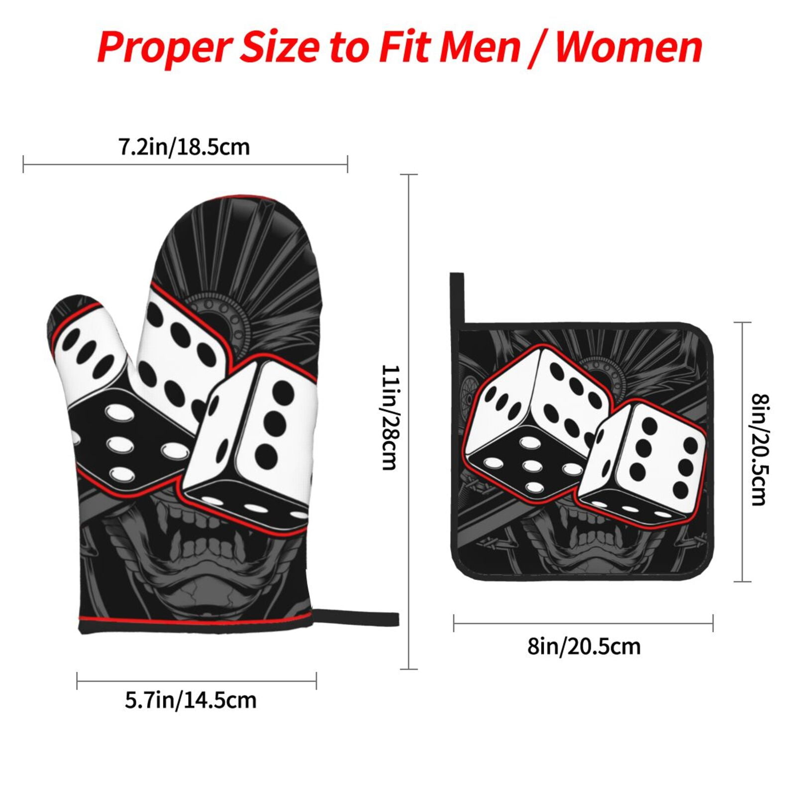 Dice Black White 4Pcs Oven Mitts and Pot Holders Sets Oven Kitchen Gloves Hot Pads for Cooking BBQ Baking Grilling