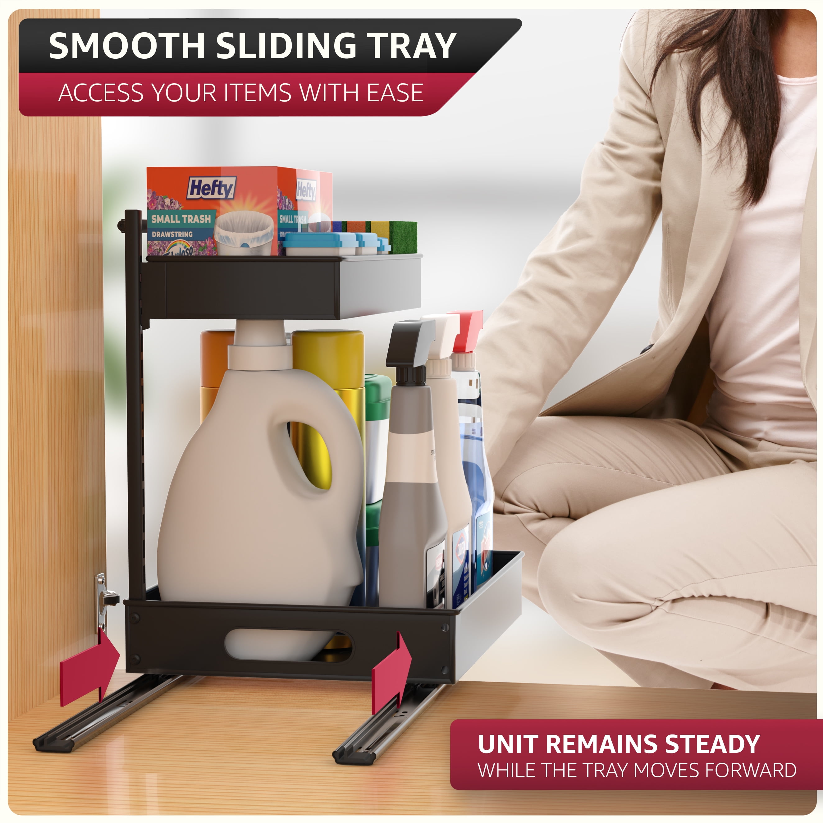 Sorbus 2-Tier Under Sink Organizer with Sliding Drawers, No-Drill Storage Rack (2 pack Black)