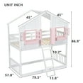 thumbnail image 2 of Twin over Twin House Bunk Bed with Roof,Floor Bunk Bed with Safety Guardrails and Ladder,Bunk Bed Frame with Window,Window Box and Door,Pink+White, 2 of 9