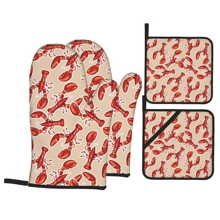 

Oven Mitts and Pot Holders Sets 4 pcs Shrimp No.9041 Non-Slip Oven Gloves Potholders Soft Quilted Lining Heat Resistant Gloves Hot Pads for Kitchen Cooking Baking