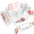 thumbnail image 1 of Kisportee Juego de 14 Organizadores Ajustables para Cajón de Maquillaje, Contenedores Organizadores Apilables de Plástico Transparente para Cajón de Escritorio, Organizador de Maquillaje para, 1 of 10