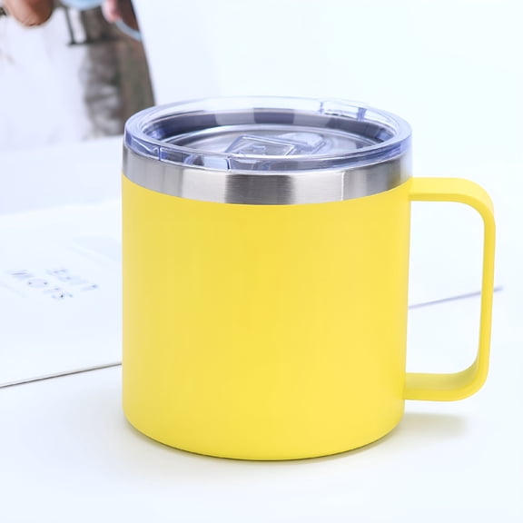 ACDANC Insulated Coffee Mug with Handle,14oz Stainless Steel Togo Coffee Travel Mug,Reusable and Durable Double Wall Coffee Cup,Powder Coated Yellow