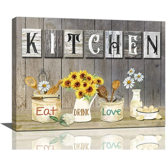 Farmhouse Kitchen Decor Wall Art Rustic Kitchen Signs Pictures Wall Decor Country Kitchen Sunflower Canvas Painting Prints Modern Artwork Home Decoration for kitchen 16"x12"