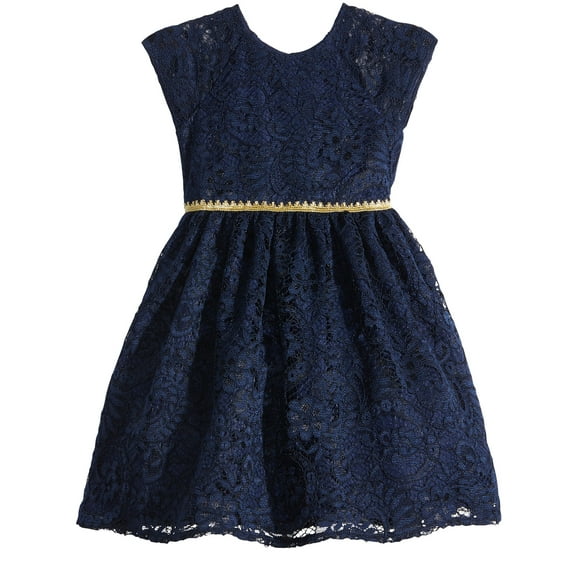 Laura Ashley London Baby Girls Metallic-Trim Lace Dress (4T/4, Navy)