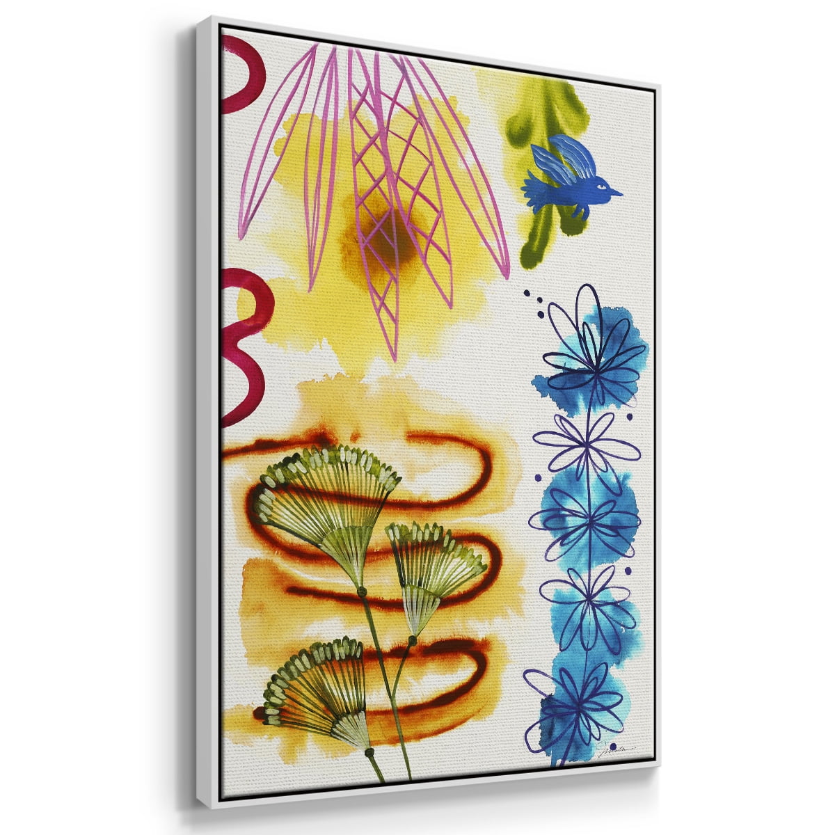 Flower Power I Framed Premium Gallery Wrapped Canvas - Ready to Hang - 27 x 41 - White Floating Frame