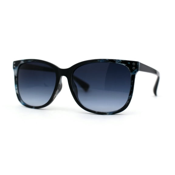 Womens Minimal Simple Horn Rim Marble Pattern Plastic Sunglasses Blue Tortoise Navy