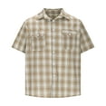 thumbnail image 4 of Coorders George Men's Short Sleeve Cotton Plaid Shirt with Double Pocket, Beige, XL, 4 of 9