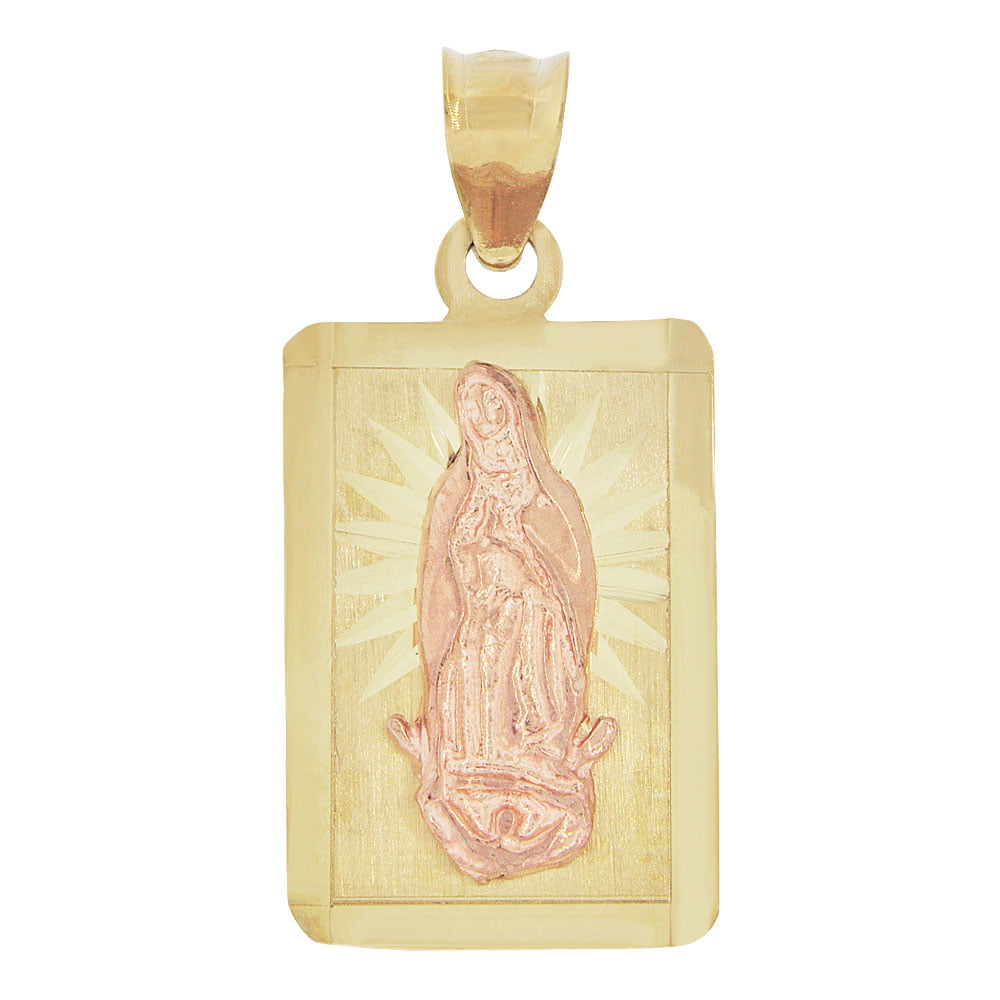 Religious Real 14k Yellow Rose Gold Virgin Mary Charm Pendant 18" Valentin Chain