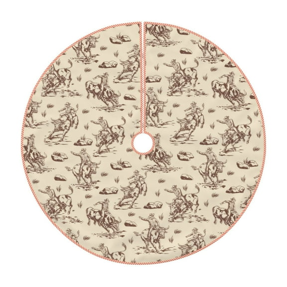 Sikiie Cowboy Sitting On Cow Back Nativity Christmas Tree Skirt, Jesus Christian Winter Holiday Tree Mat Decoration(30-48IN)