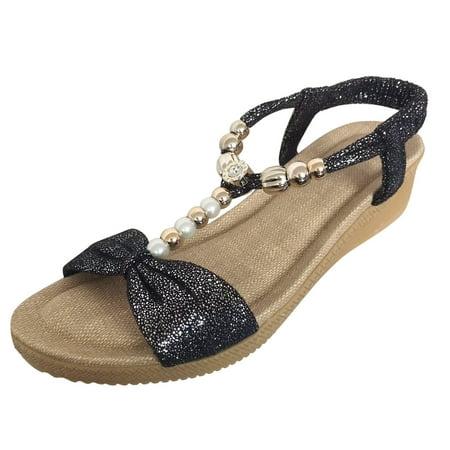 

fvwitlyh Two Strap Pumps Women Size 11 Ladies Fashion Summer Vintage Solid Color Boho Pearl Pumps Women Platforms Wedge