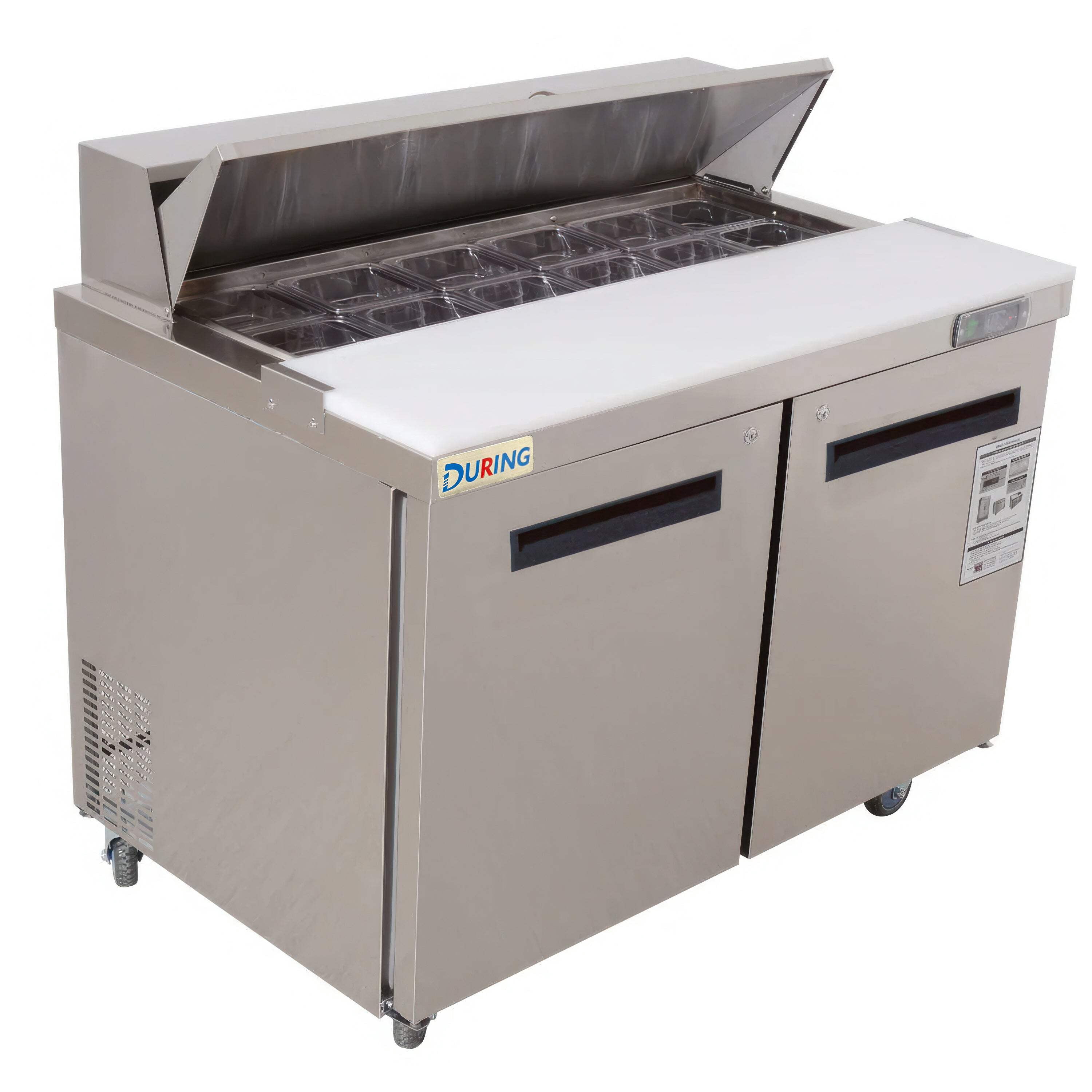 DURING D-KSR-48B 48" 2-Door Sandwich  Salad Prep Table Commercial Refrigerator in Stainless Steel