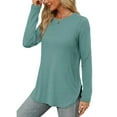 thumbnail image 3 of TYGHBN Womens Long Sleeve Round Neck Shirts Side Split Basic Loose Tunic Tops Casual Women Shirts Lose Women Shirts Workout Short Sleeve Shirt Long Sleeve Shirt Plain Women Neck Women Stripes Tee, 3 of 8