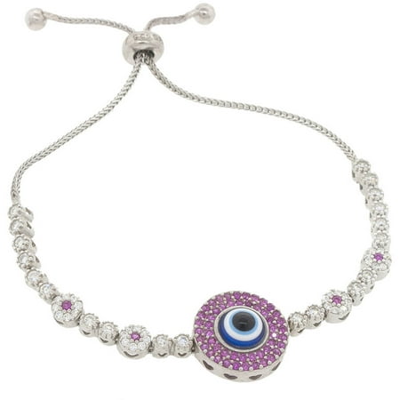 Pori Jewelers Pink CZ Sterling Silver Eye Bracelet Friendship Bolo Adjustable Bracelet
