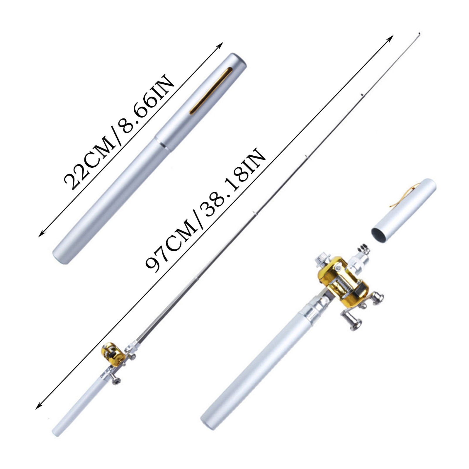2023Portable Pocket Telescopic Mini Fishing Rod Pole Pen Shape Folded  Fishing Rod With Reel Wheel For Outdoor River Lake Fishing