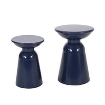 GDF Studio Soto Outdoor Metal Side Tables, Set of 2, Navy Blue
