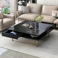 thumbnail image 5 of EUROCO 2-Tier Coffee Table High Gloss Square Center Table with 4 Golden Legs, 2 Drawers and 2 Shelves for Living Room, 33.4"×33.4",Black, 5 of 8