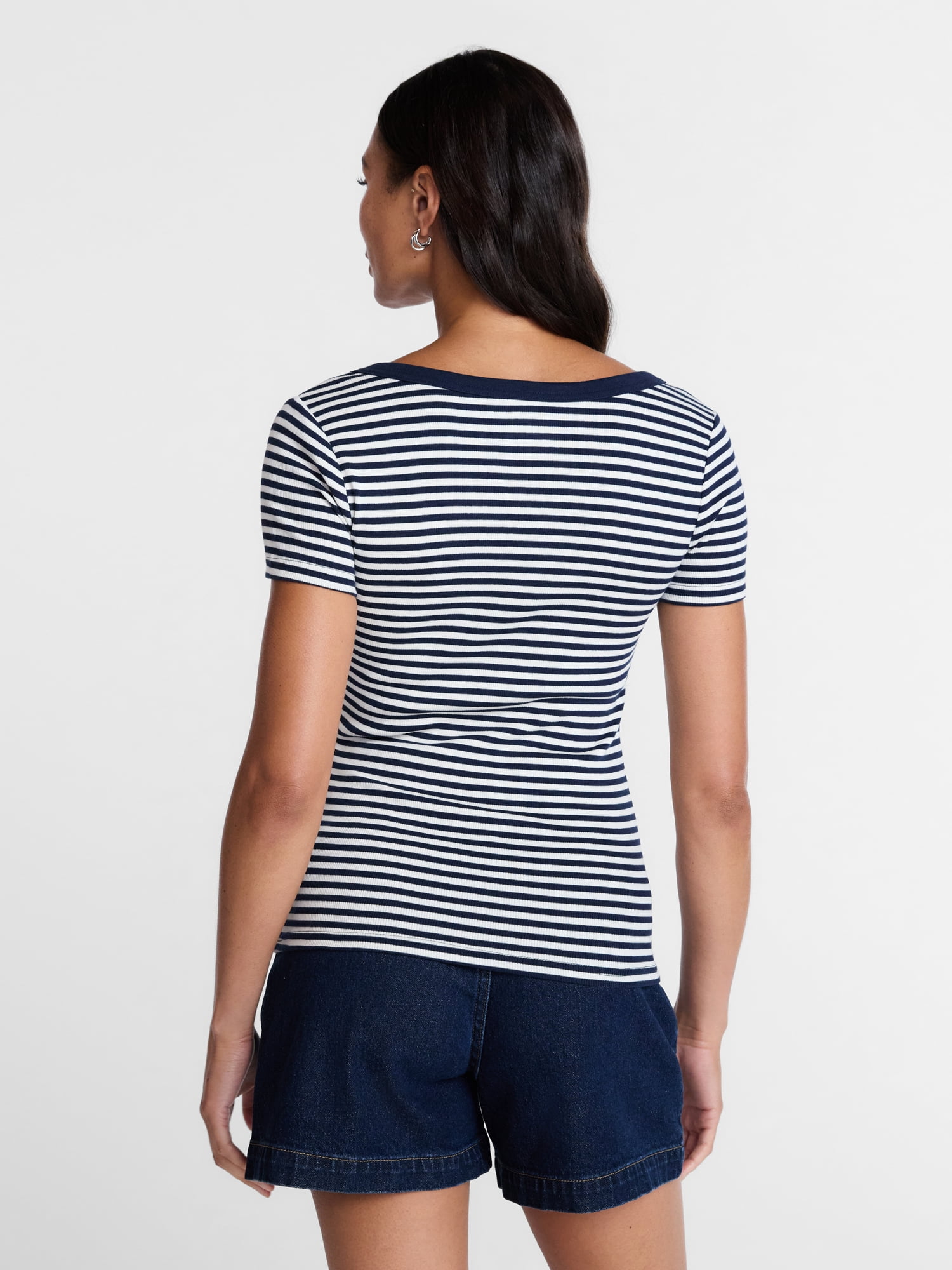 Time and Tru Women's Ribbed Scoop Neck Tee with Short Sleeves, Sizes XS-XXXL