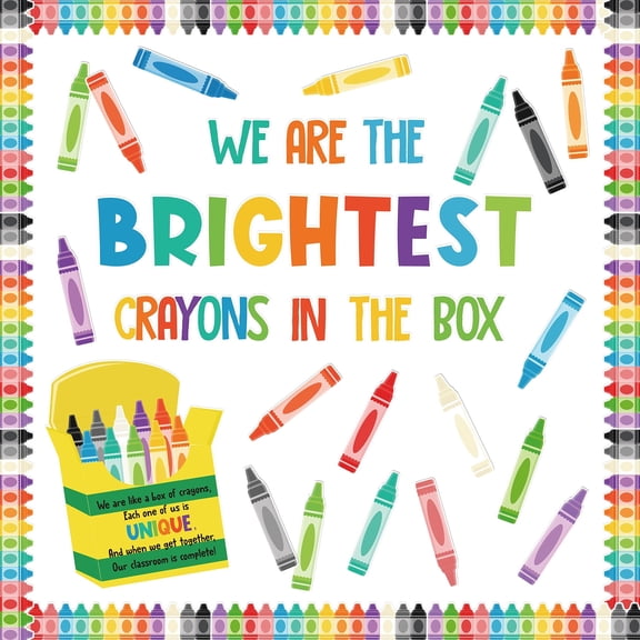 2ooya Crayon Shape Cutouts for Bulletin Board Decor, “We Are The Brightest Crayons” Decorations for Classroom Blackboard Chalkboard Supplies,117 Pieces