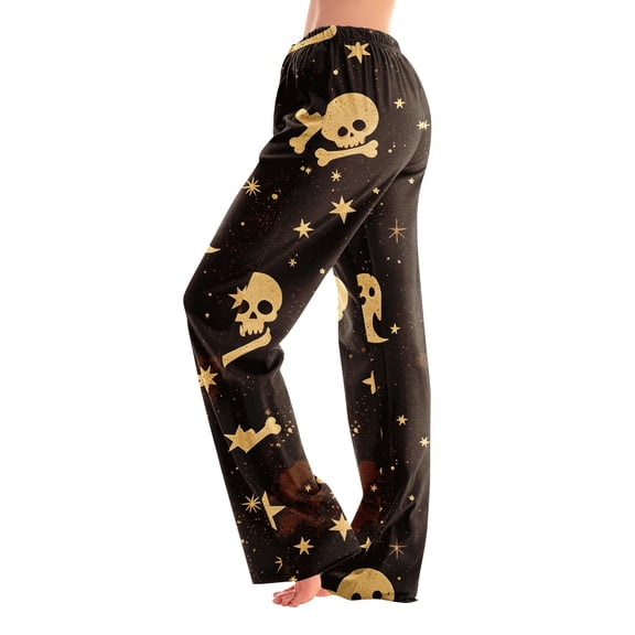 Womens Halloween Pajamas Funny Pumpkin Print Wide Leg Pajama For Women Halloween Elastic Waist Comfy Lounge Pants