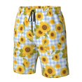 thumbnail image 4 of Salouo Blue White Plaid Sunflower Pattern Swim Trunks for Men,Men's Hawaiian Bathing Suit Swimsuits Quick Dry Swimming Board Shorts Beach Shorts with Pockets-Large, 4 of 6