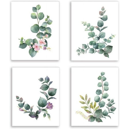Leaf Canvas Wall Art Painting Tropical Plant Leaves Pink Flower Art Print Botanical Wall Decor for Living Room Home Wall Decoration Set of 4 Unframed （8x10 Inch）