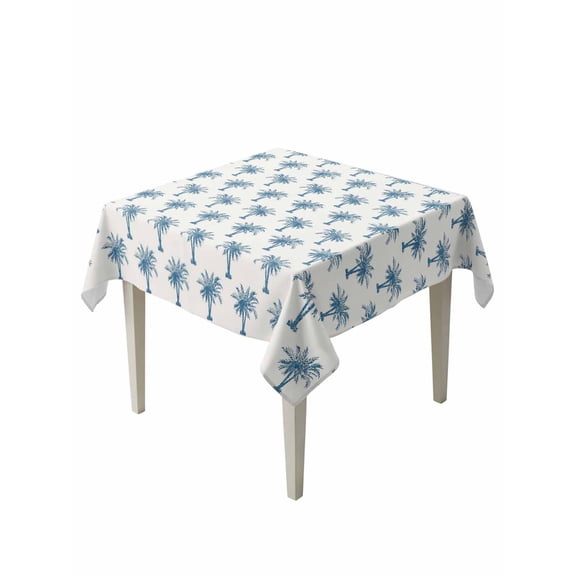 Blue Palm Trees Table Cloth, Waterproof Tablecloth for Square Tables, Summer Botanical Tropical Plants Reusable Washable Fabric Table Cover for Restaurant Kitchen Dining Tables 60"x60"