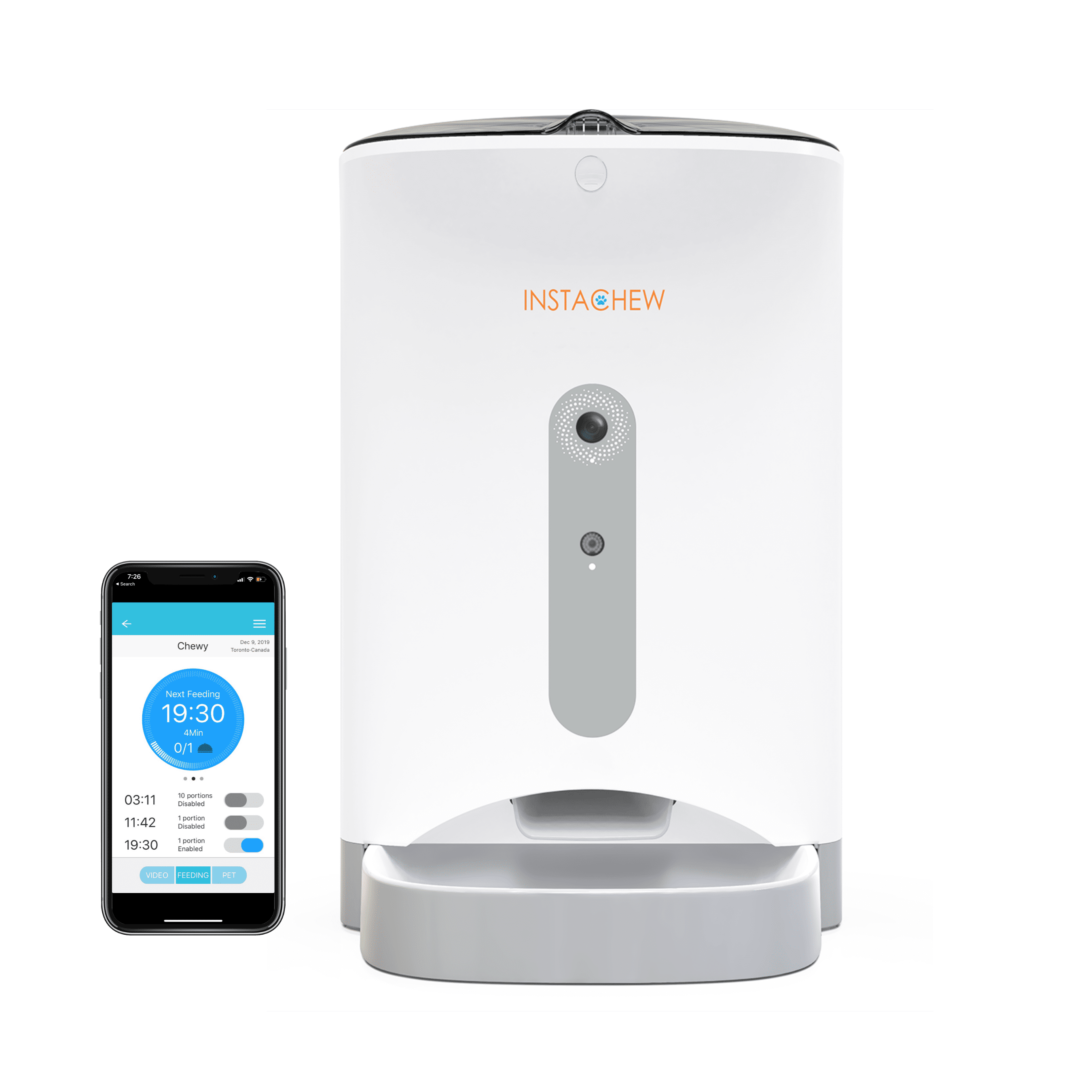 Instachew Smart Automatic Pet Feeder 2.0, HD Camera, Portion Control, scheduled Instant Feeding