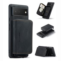 Zipper Wallet Case for Google Pixel 6, Soft Silicone Shockproof PU Leather Detachable Card Slots Holder Cash Pocket Slim Cover with Kickstand Magnetic Lens Protective Case,Black